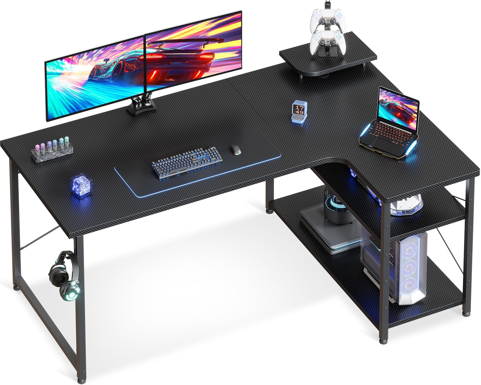 DOMICON ゲーミングデスク コンセント付き 幅120CM 棚付き 収納